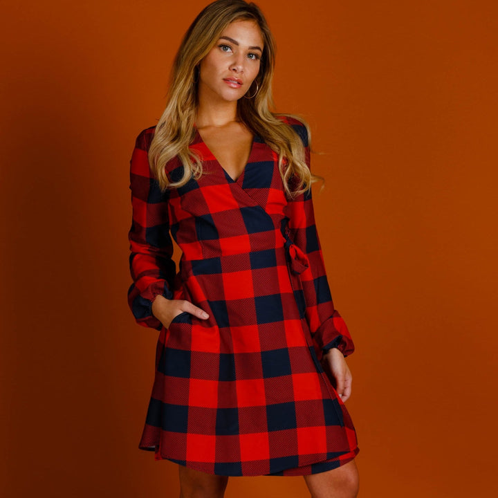 The Red & Black Lumberjack | Red Buffalo Check Christmas Wrap Dress