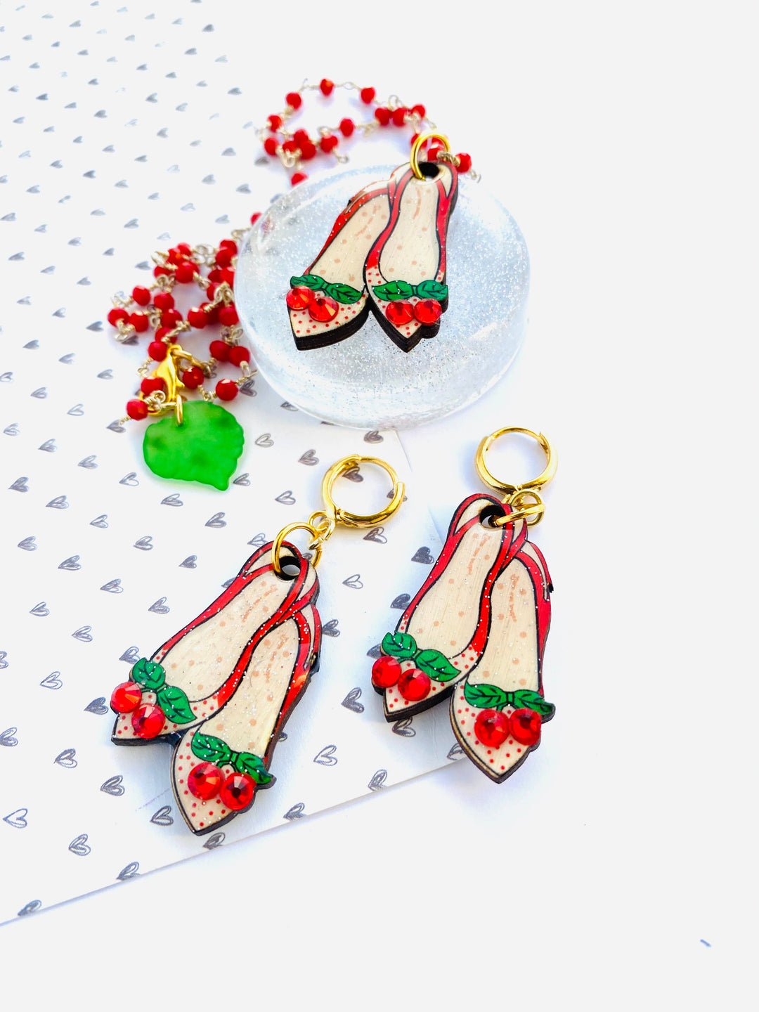 Red Ruby Cherry Shoe Earrings by Rosie Rose Parker