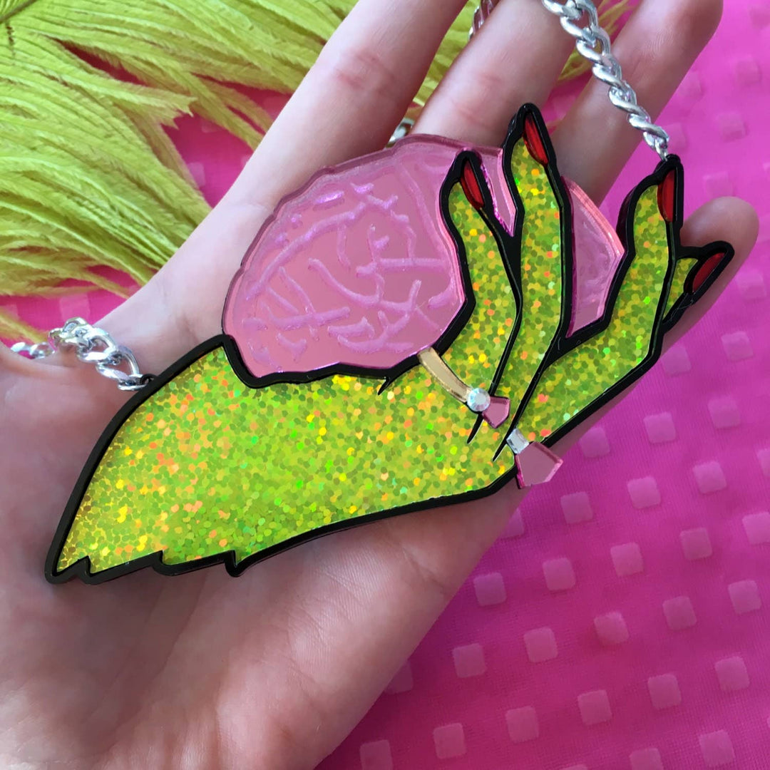 Brains And Beauty Zombie Hand Necklace, Laser Cut Acrylic, Plastic Jewelry