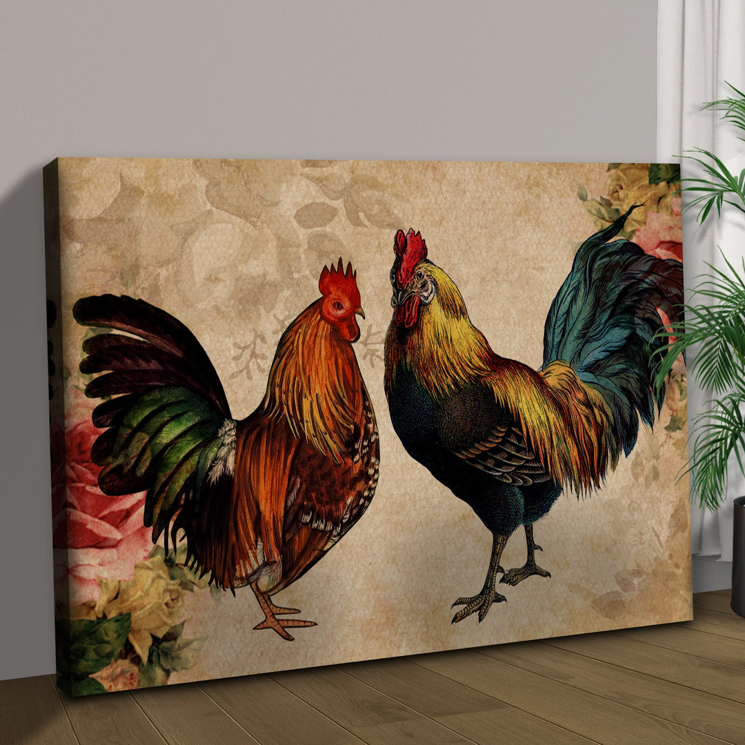 Retro Rooster Chicken Canvas Wall Art
