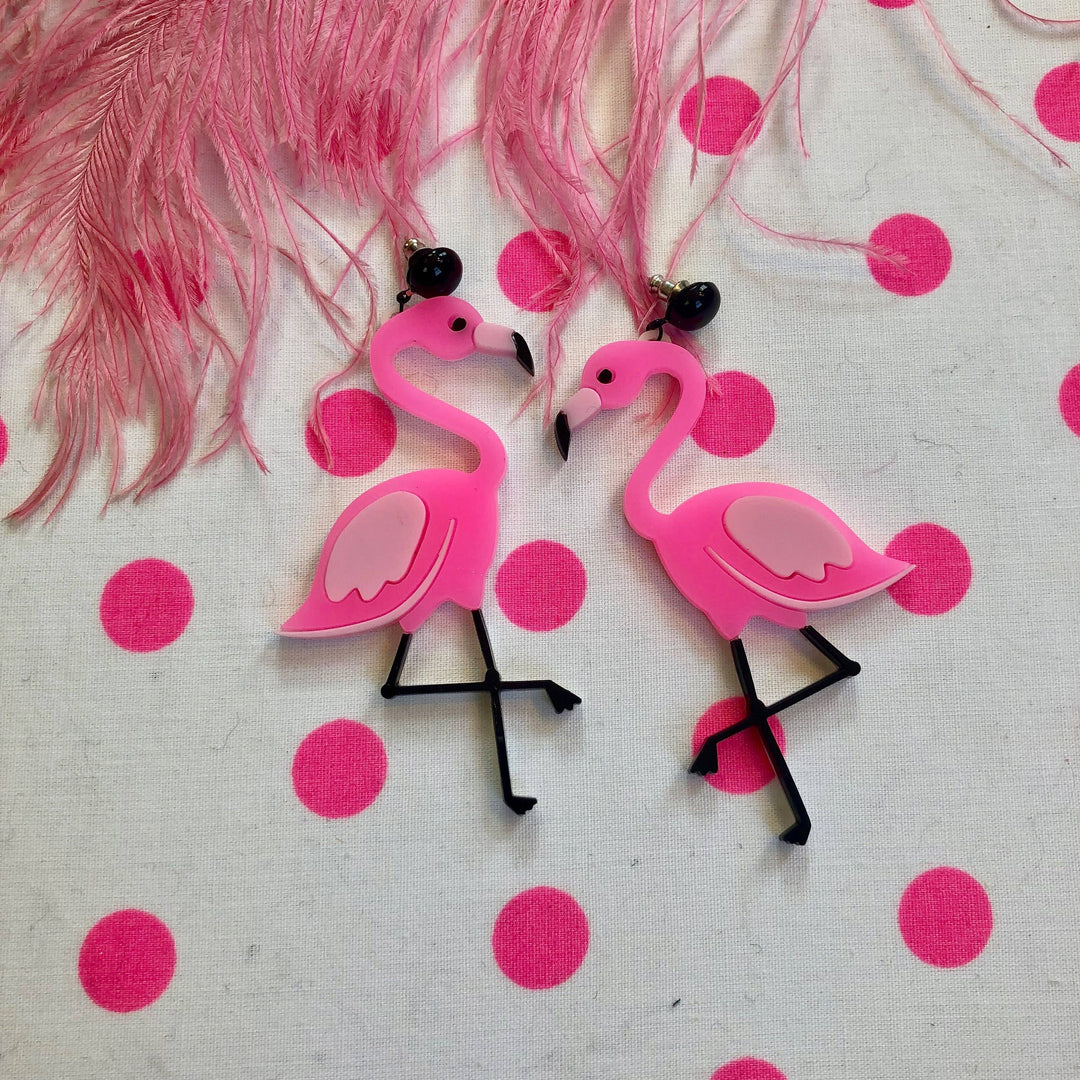 Pink Flamingo Acrylic Statement Earrings
