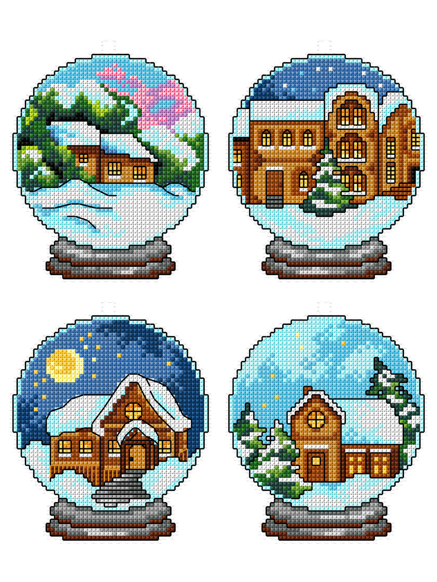 Winter Houses in Balls 196CS Сounted cross stitch kit with plastic canvas