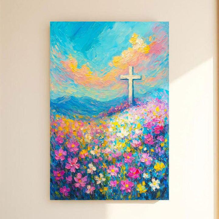 Cross Floral Field Faith Wall Art III