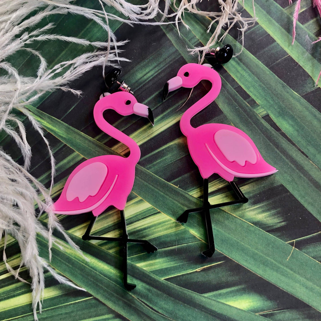 Pink Flamingo Acrylic Statement Earrings