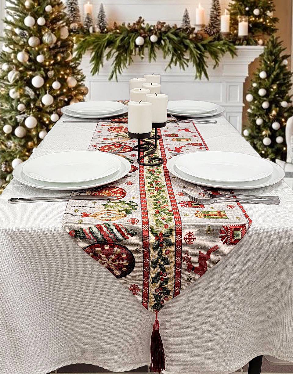 Christmas Table Runner with Holiday Icons F07M5-8A