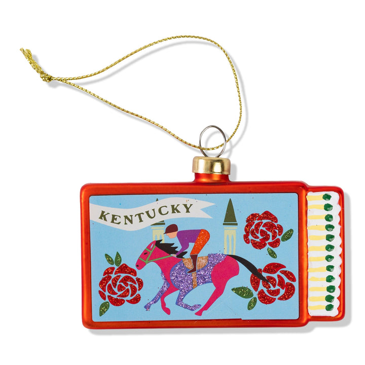 Decorative ornament with Kentucky horse race design on a white background