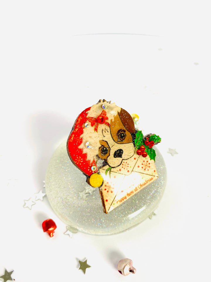 Puppy love at Xmas Brooch by Rosie Rose Parker
