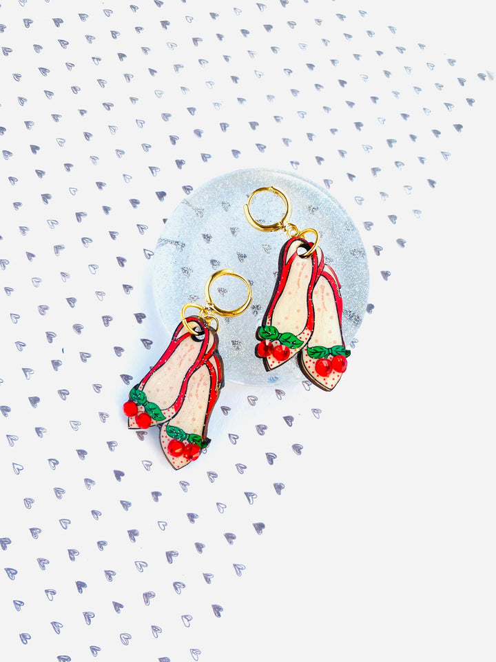 Red Ruby Cherry Shoe Earrings by Rosie Rose Parker