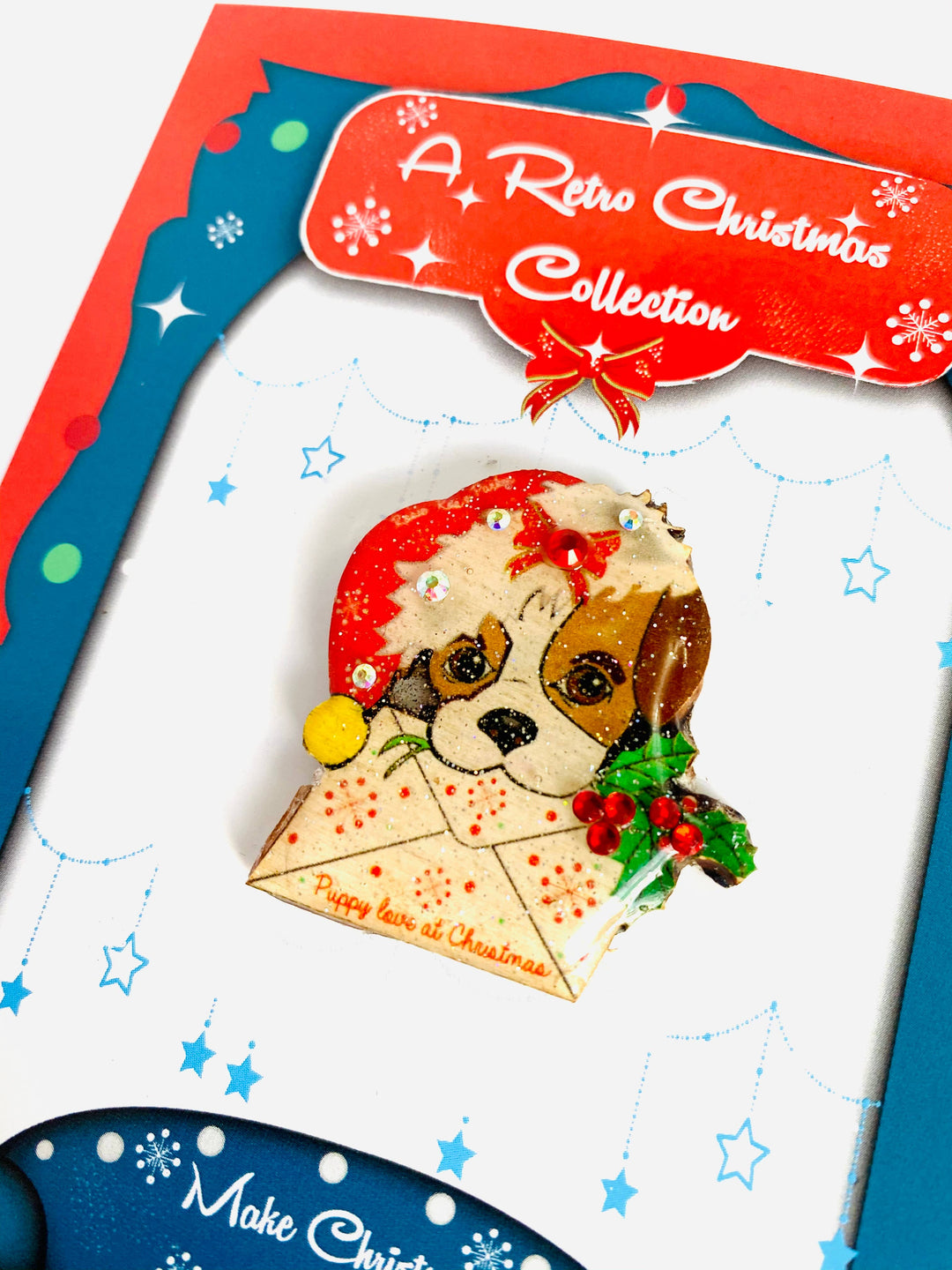 Puppy love at Xmas Brooch by Rosie Rose Parker