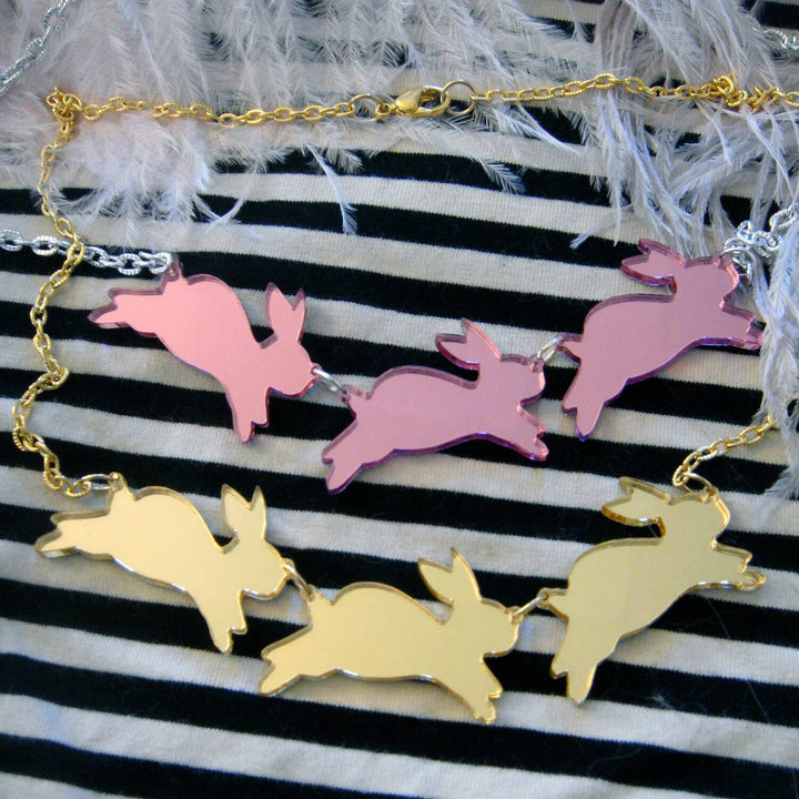 Mirror Bouncing Bunnies Bunny Rabbit Statement Necklace