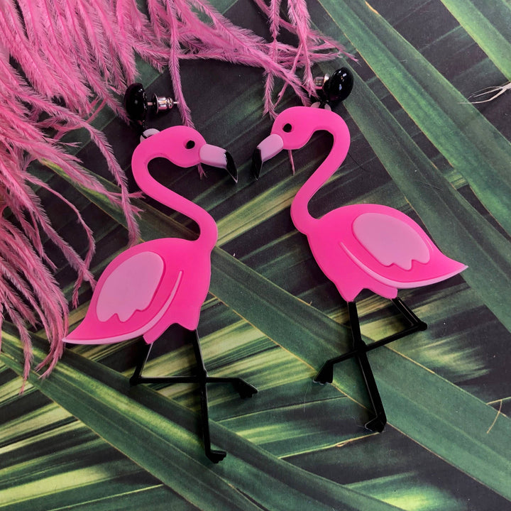 Pink Flamingo Acrylic Statement Earrings