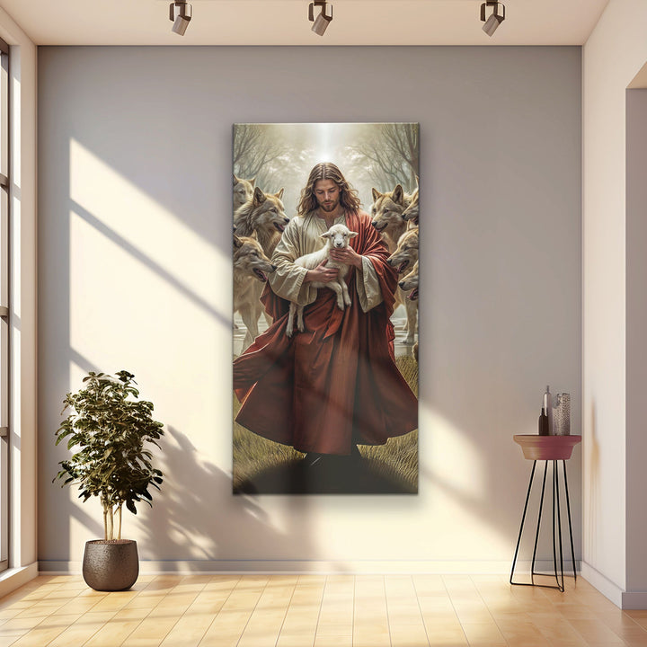 Jesus Protects The Lamb From Wolves Faith Wall Art VI