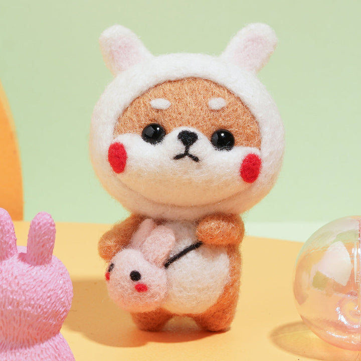 Puppy in Rabbit Costume Needle Felting Kit. Wizardi DIY Wool Craft Kit F07N8-W4