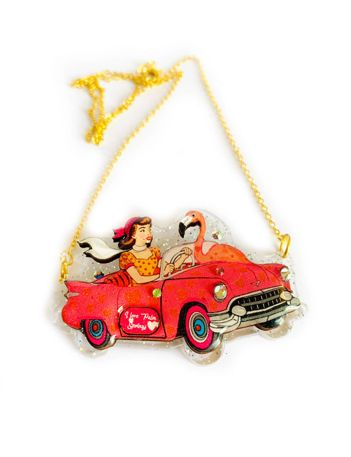 Frankie & the Flamingo Car Necklace by Rosie Rose Parker