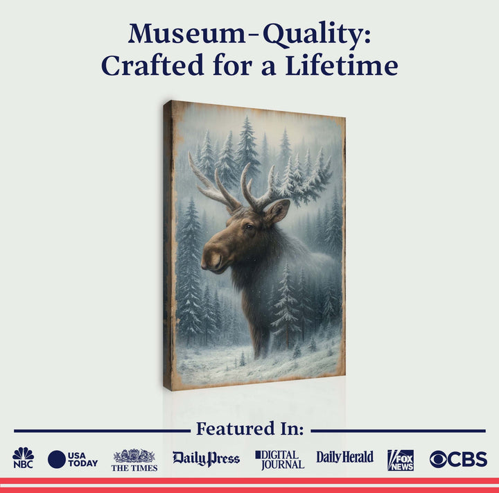 Snowy Forest Moose Double Exposure Wall Art