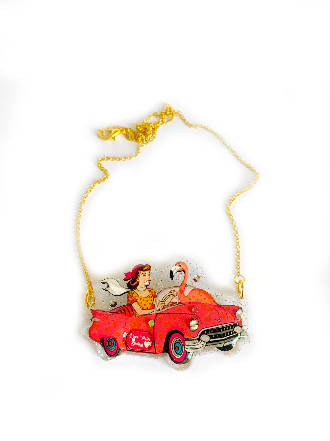 Frankie & the Flamingo Car Necklace by Rosie Rose Parker