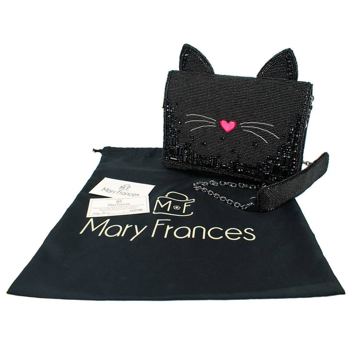 Kitty Couture Black and Pink Beaded Cat Crossbody Handbag