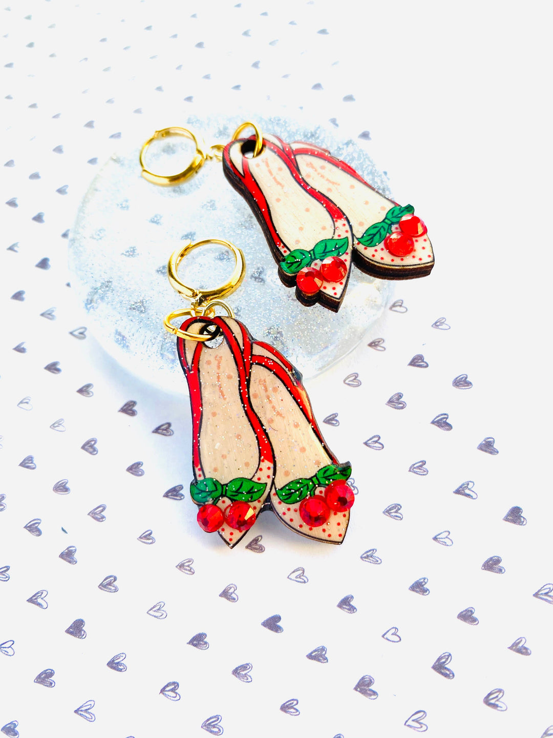 Red Ruby Cherry Shoe Earrings by Rosie Rose Parker