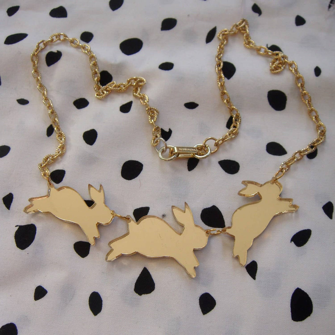 Mirror Bouncing Bunnies Bunny Rabbit Statement Necklace