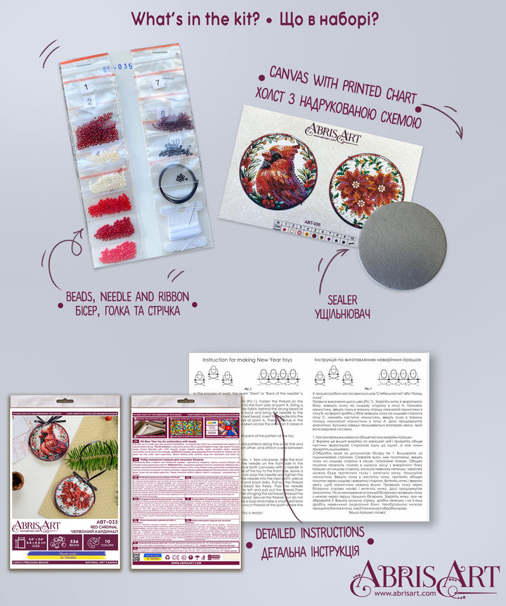 Bead Embroidery Kit Decoration - Red cardinal ABT-035