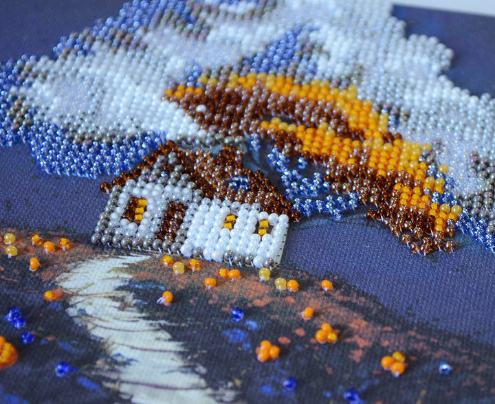 Mini Bead embroidery kit - Cottage Beneath the Clouds AM-263
