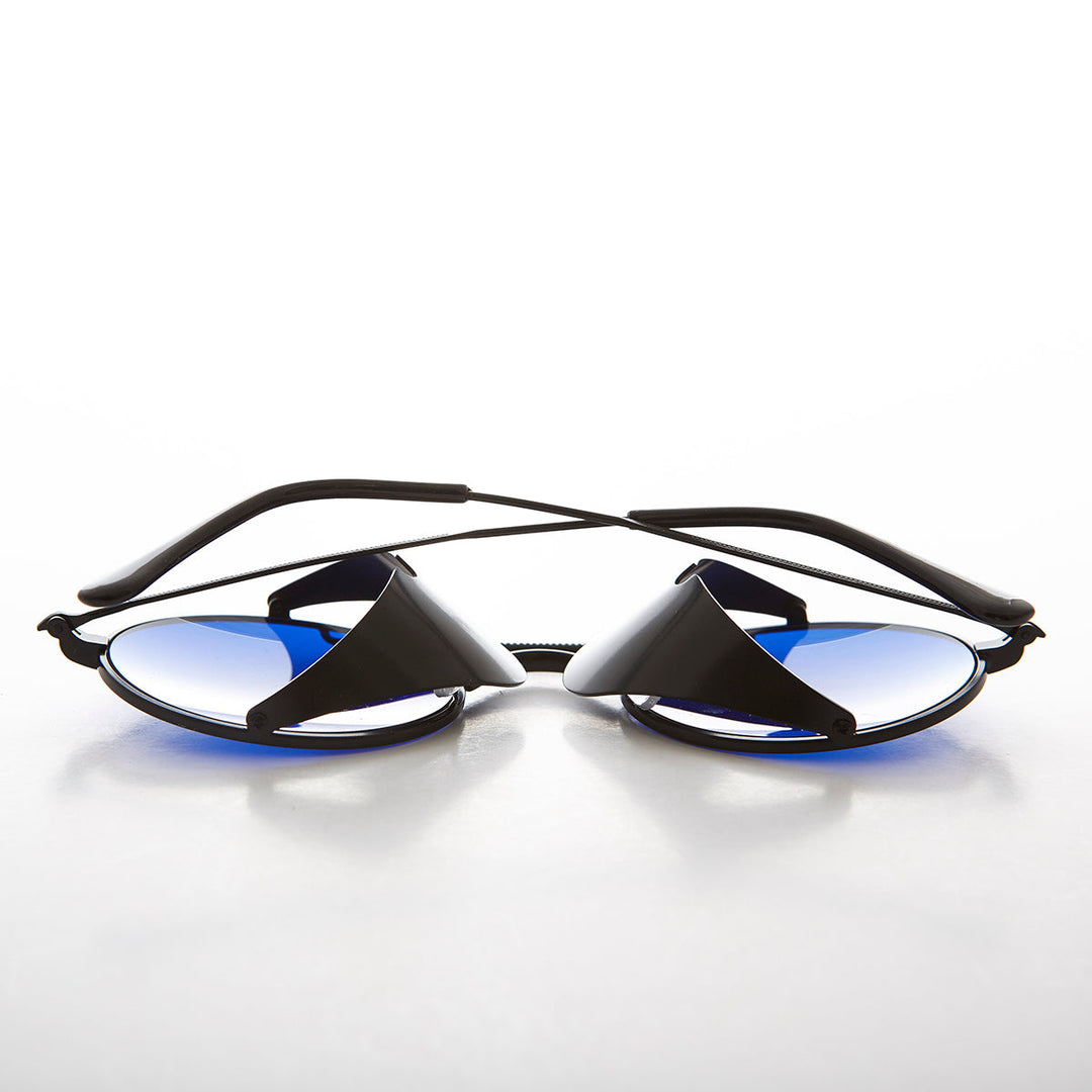 Blue Lens Steampunk Sunglass with Folding Side Shields - Bram 1