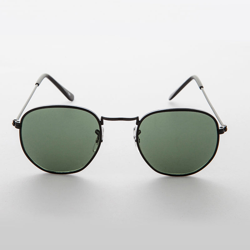 Round Squared Edge Vintage Sunglass with Glass Lens - Brody