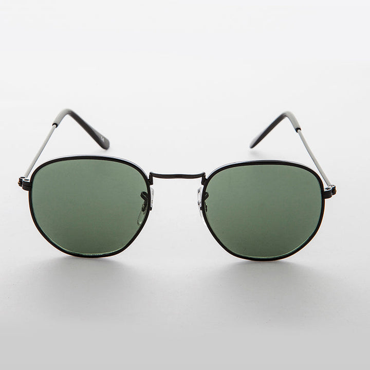 Round Squared Edge Vintage Sunglass with Glass Lens - Brody