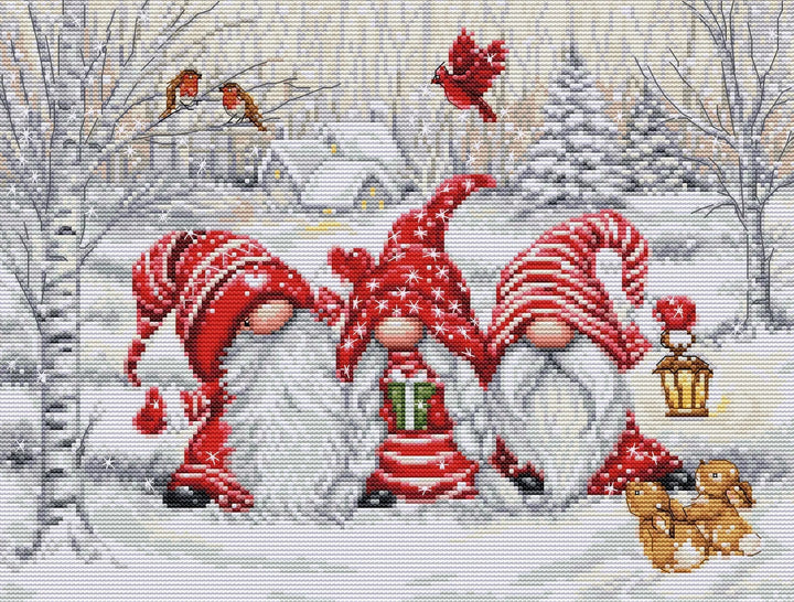 Three Gnomes in Wood BU5050L Counted Cross-Stitch Kit