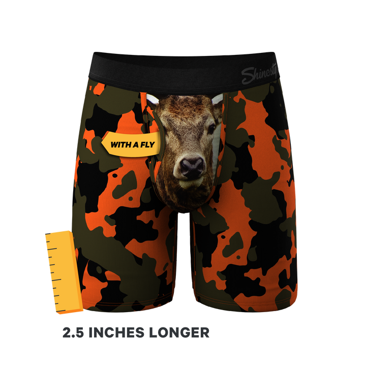 The Bambi Bunchers | Orange Camo Deer Long Leg Ball Hammock® Pouch Underwear With Fly