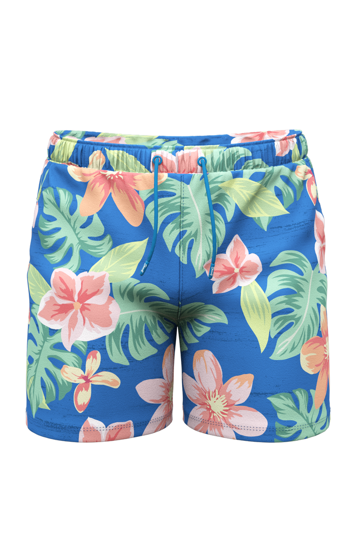 The Boardwalk | Blue and Orange Tropical Ball Hammock® Pouch 5" Swim Trunks