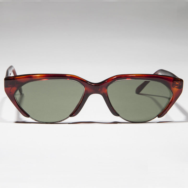 Punk Goth Semi-Rimless Half Frame Polygon Vintage Sunglass - Hazel