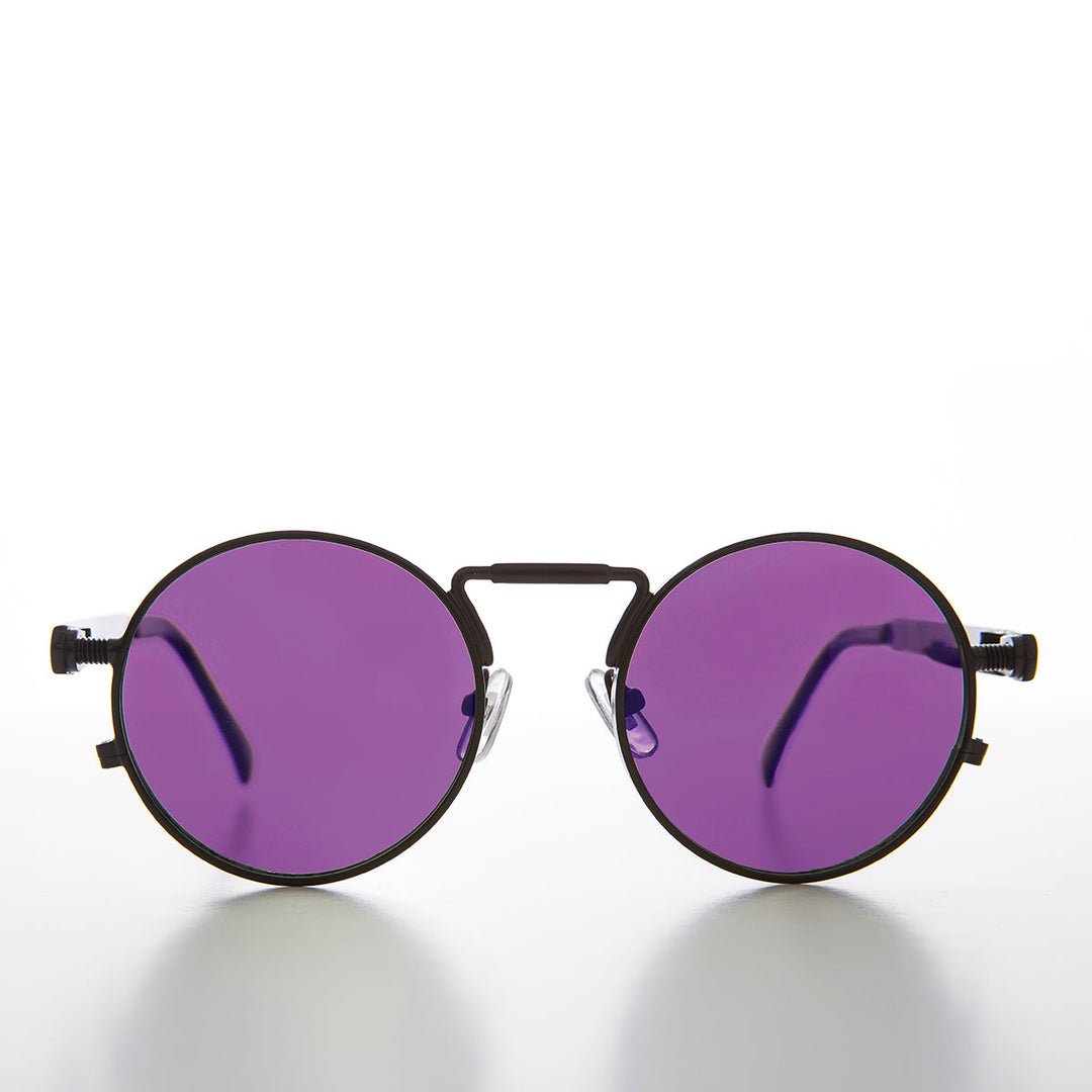 Round Black Goth Steampunk Sunglass with Color Lenses - Ivan 6