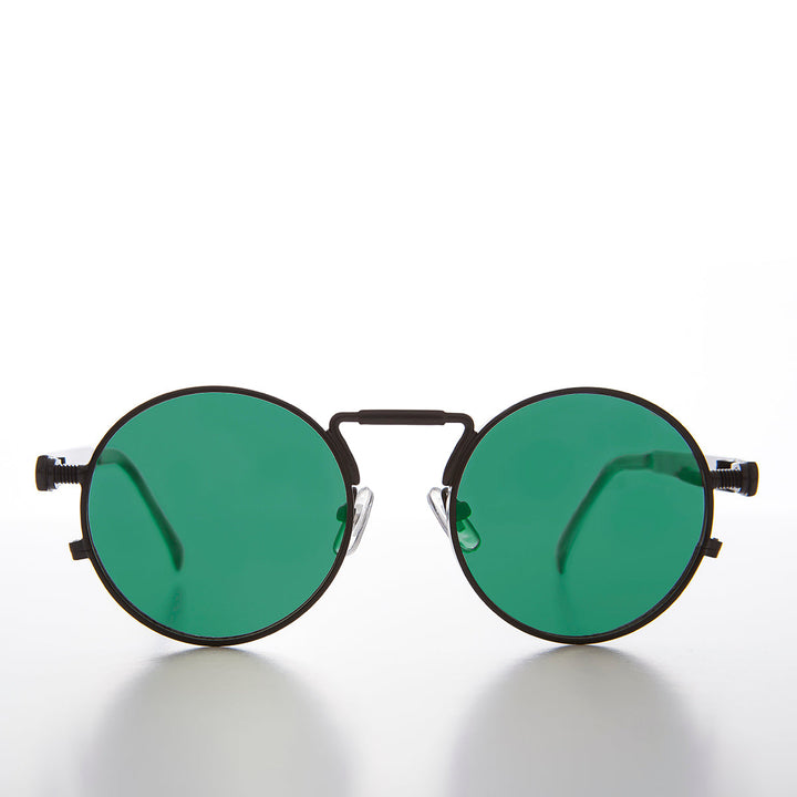 Round Black Goth Steampunk Sunglass with Color Lenses - Ivan 6