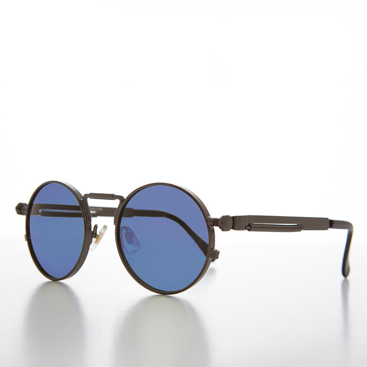 Round Gunmetal Goth Steampunk Sunglass with Colored Lenses - Ivan 9