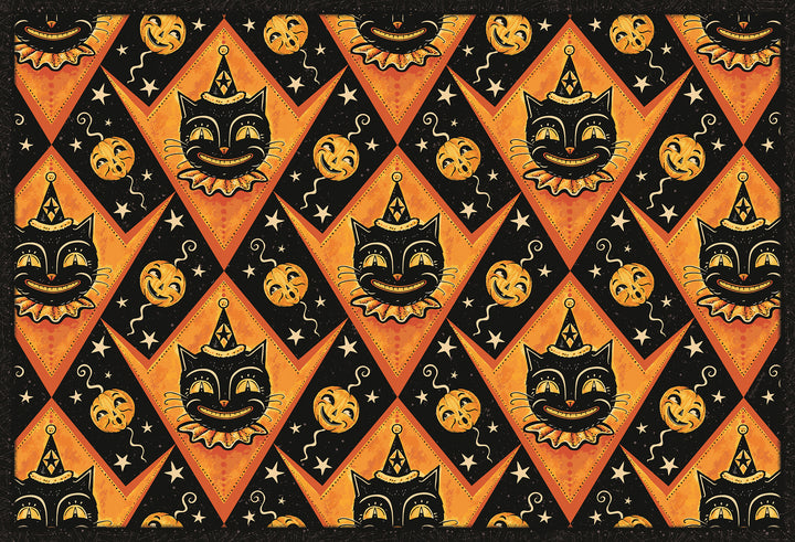 Grinning Black Cat Jack 56” Harlequin Vinyl Floor Decor