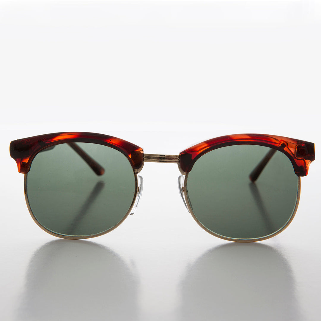 Classic Preppy Half Rim Sunglass with Glass Lens - Mickey
