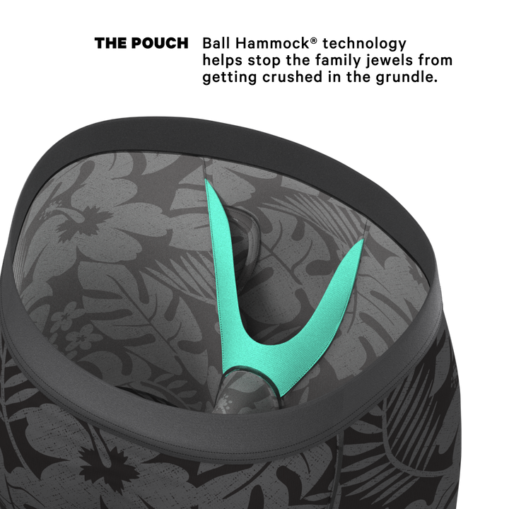 The Midnight Flora | Black Tonal Tropical Long Leg Ball Hammock® Pouch Underwear With Fly