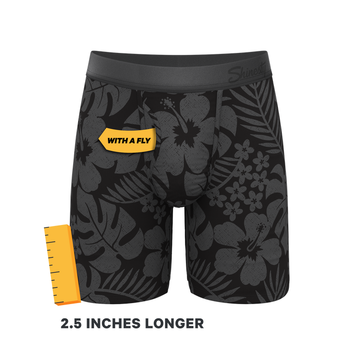The Midnight Flora | Black Tonal Tropical Long Leg Ball Hammock® Pouch Underwear With Fly