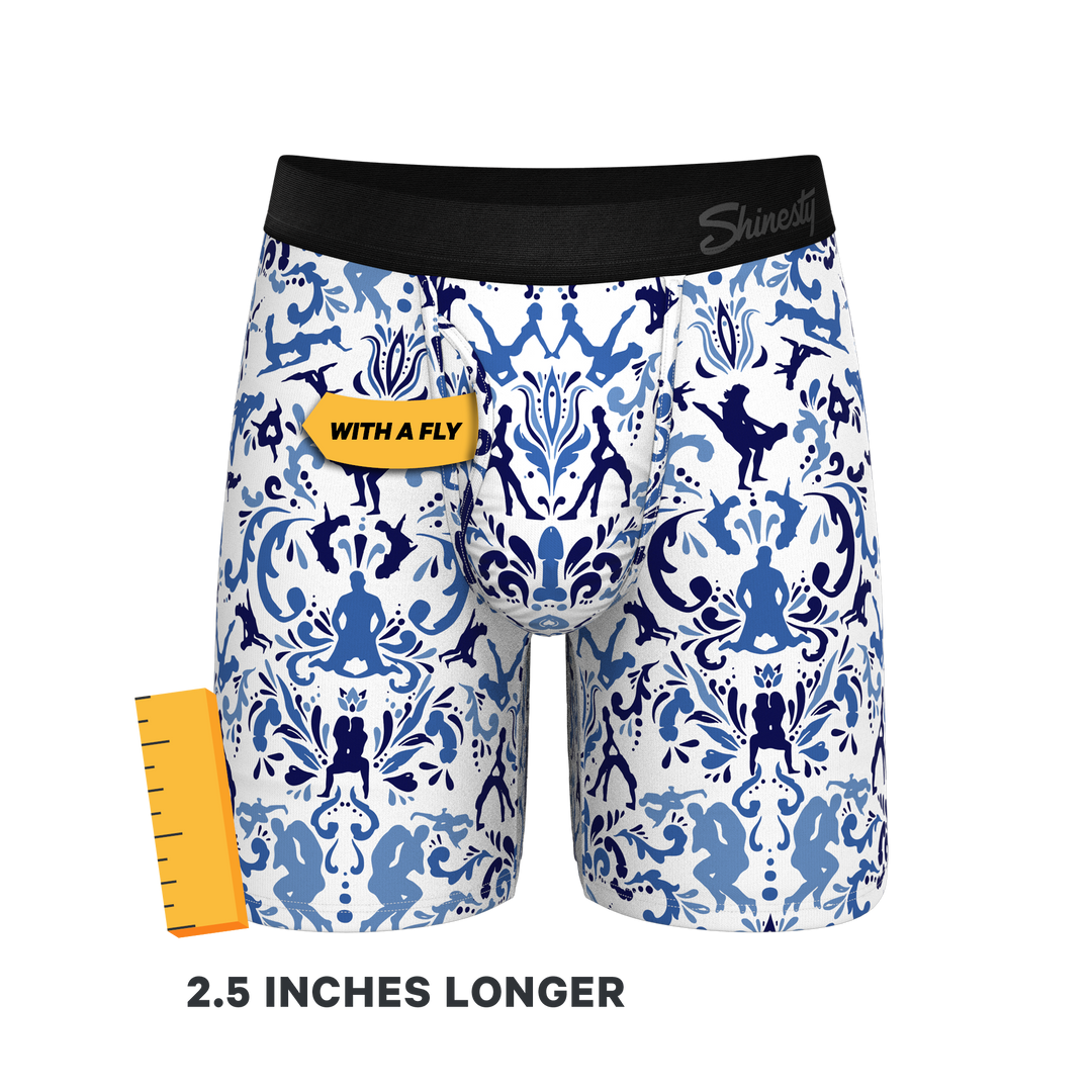 The Risqué Rorschach  | Blue Willow Long Leg Ball Hammock® Pouch Underwear With Fly