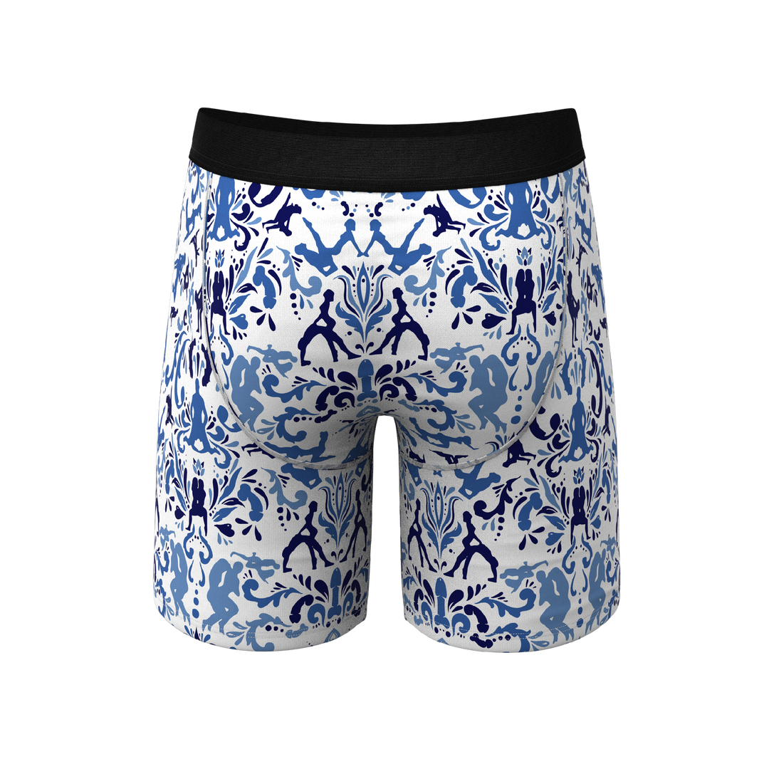 The Risqué Rorschach  | Blue Willow Long Leg Ball Hammock® Pouch Underwear With Fly
