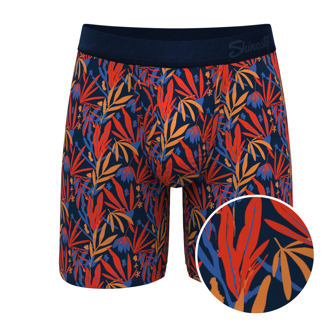 The San Diego Sunrise | Tropical Foliage Long Leg Ball Hammock® Pouch Underwear With Fly