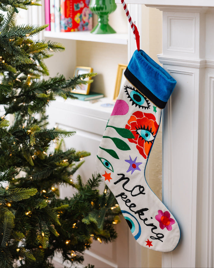 No Peeking Embroidered Stocking