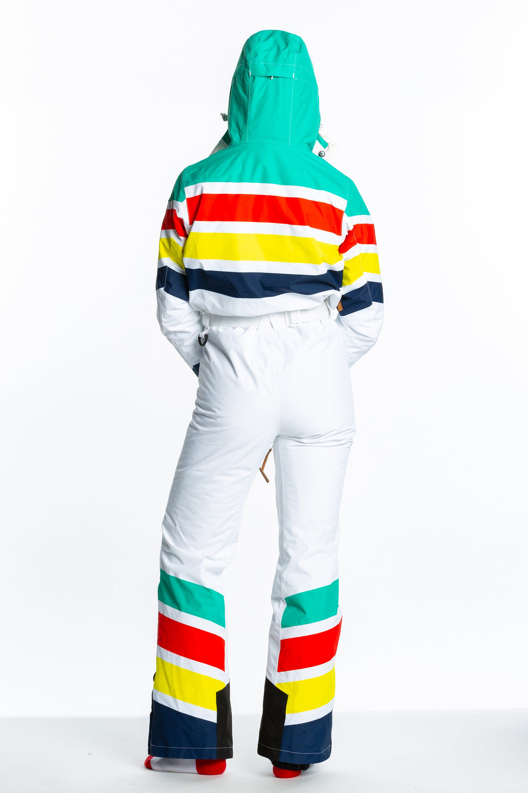 The Mogul Maniac | White Retro Striped Women's One Piece Ski Suit