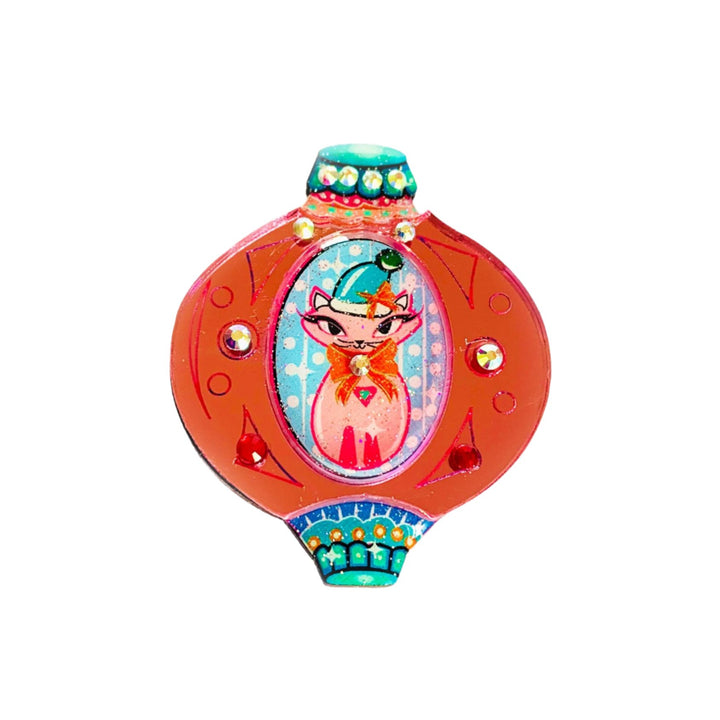 Retro Cat Christmas Bauble Brooch by Rosie Rose Parker