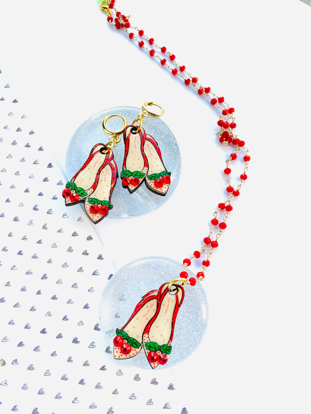 Red Ruby Cherry Shoe Earrings by Rosie Rose Parker