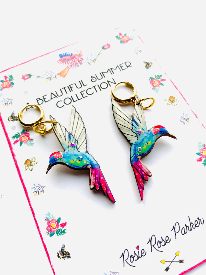 Hummingbird Huggie Hoop Earrings by Rosie Rose Parker