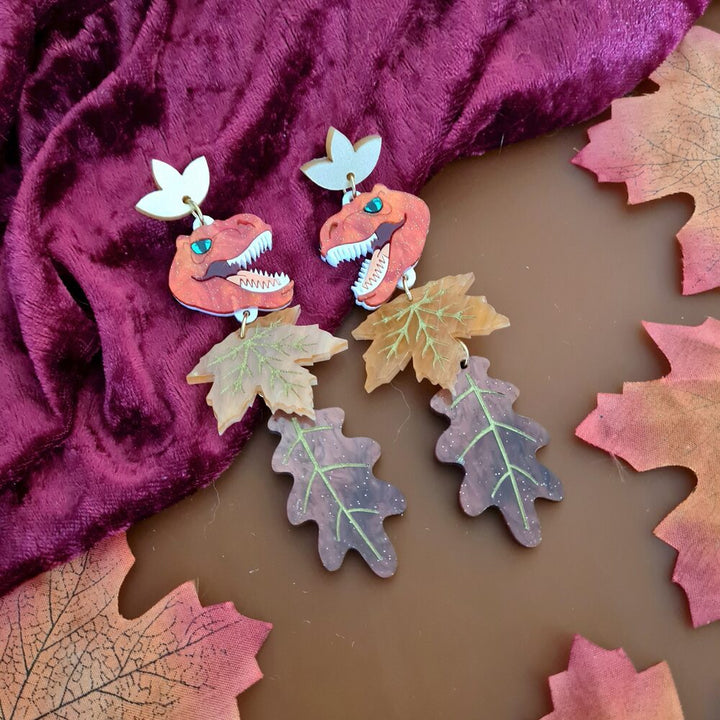 Autumn T Rex Dinosaur Charm Earrings by Cherryloco Jewellery 2