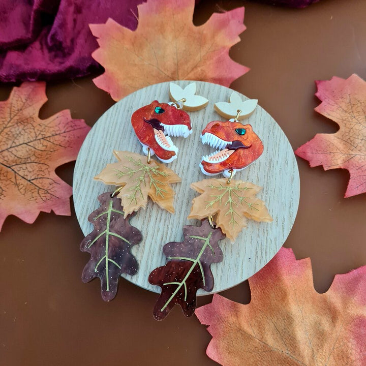 Autumn T Rex Dinosaur Charm Earrings by Cherryloco Jewellery 3