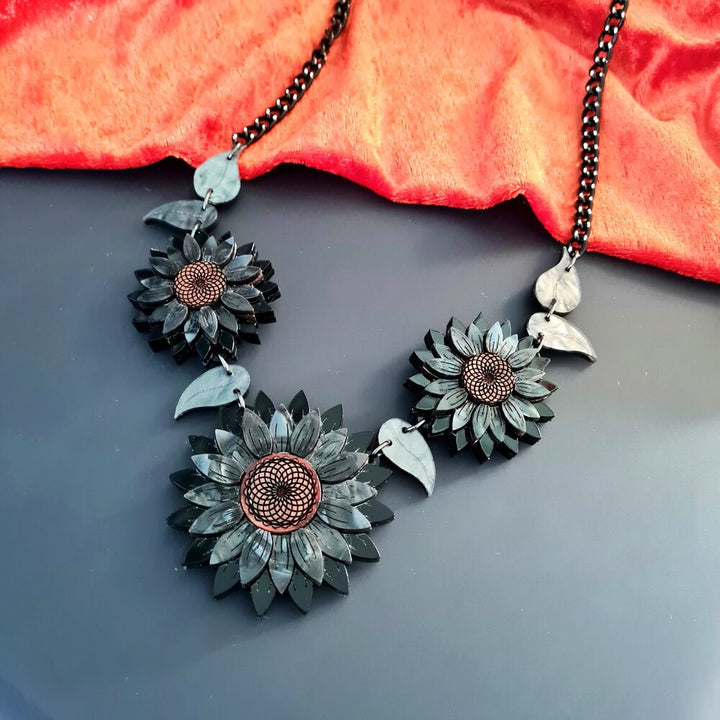 Black Sunflower Charm Necklace by Cherryloco Jewellery 2